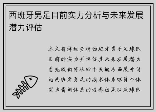 西班牙男足目前实力分析与未来发展潜力评估